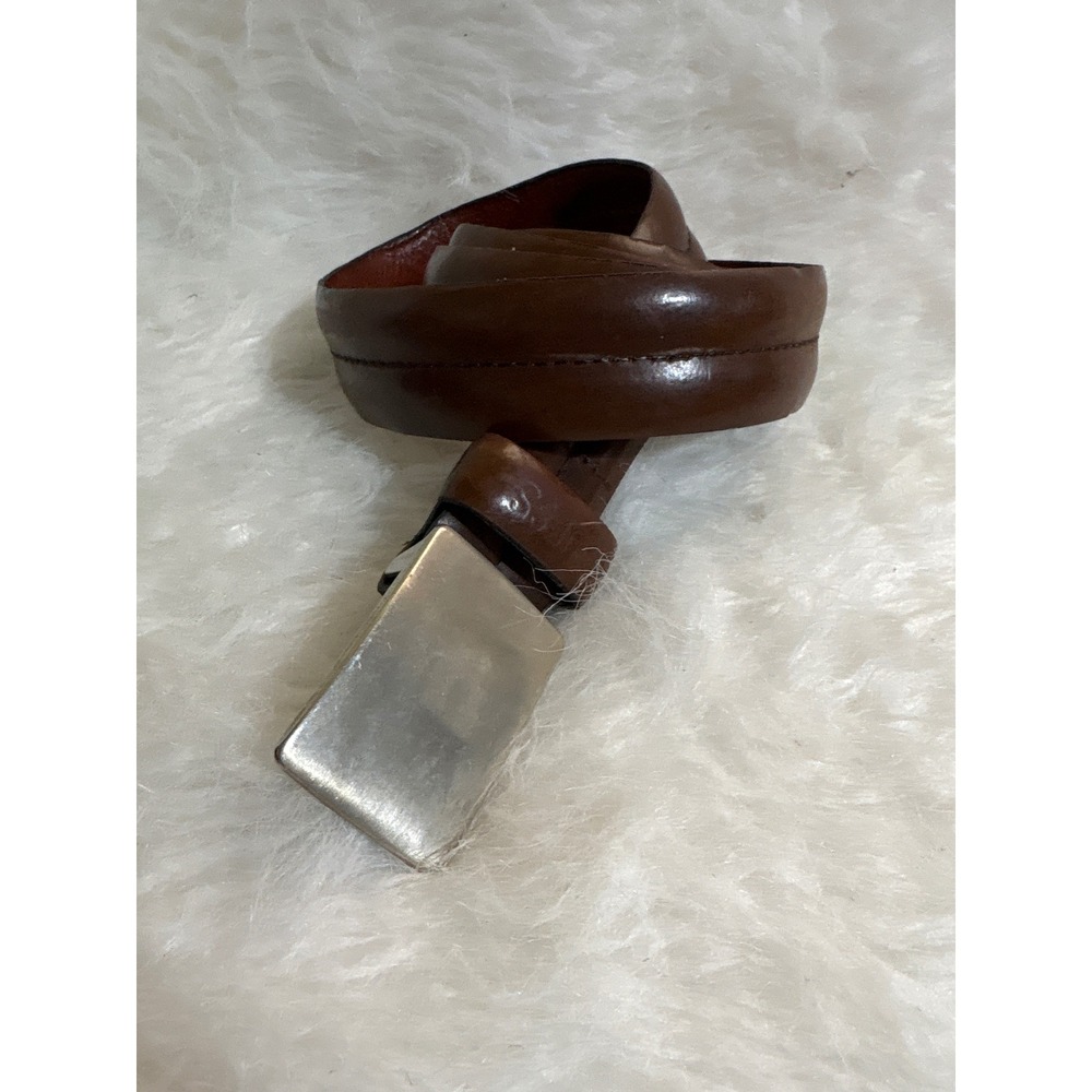 Guess Belt Mens 42 Brown Genuine Leather Silver Plaque Buckle USA Made Good